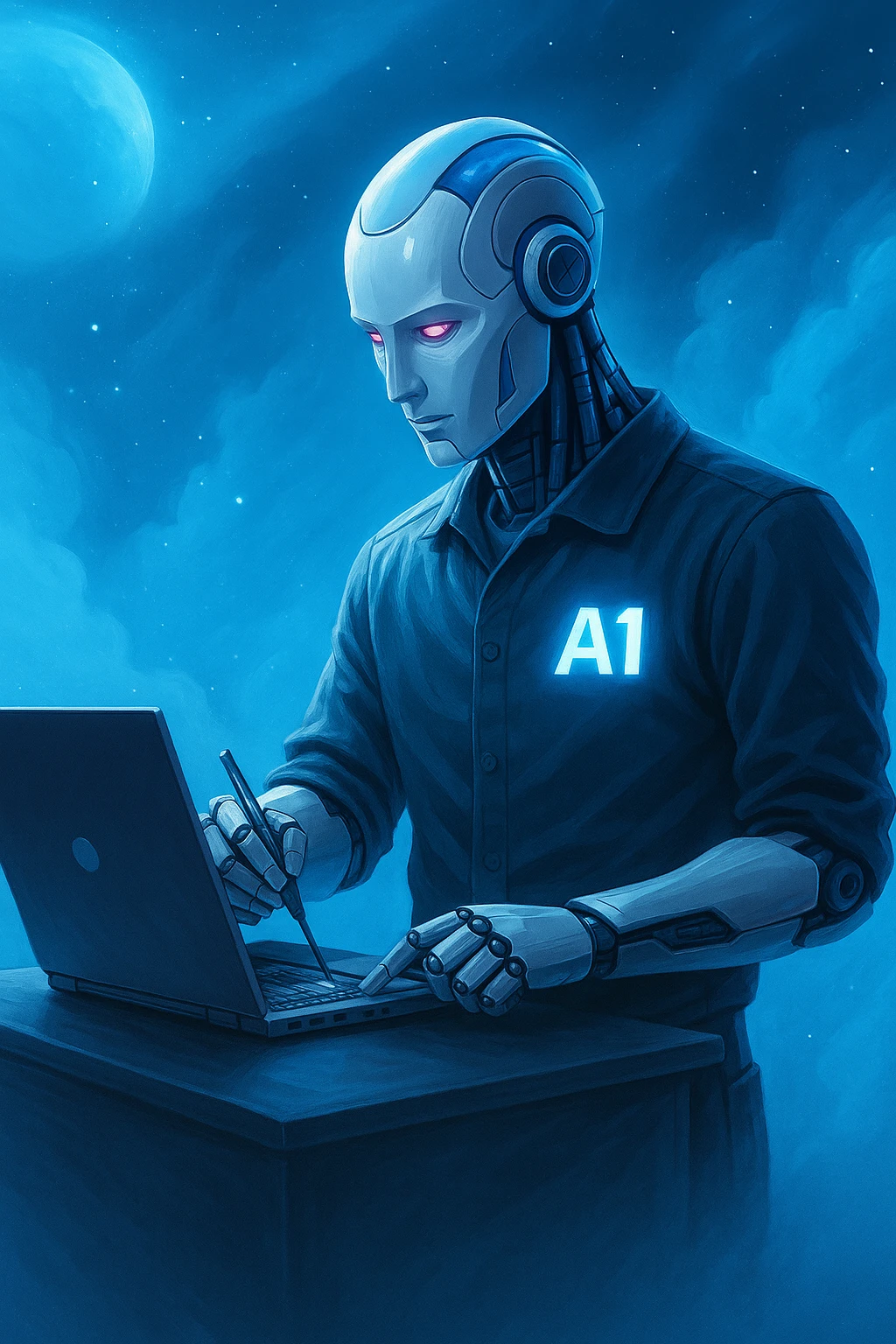 Robot de A1 Brain trabajando en una laptop
